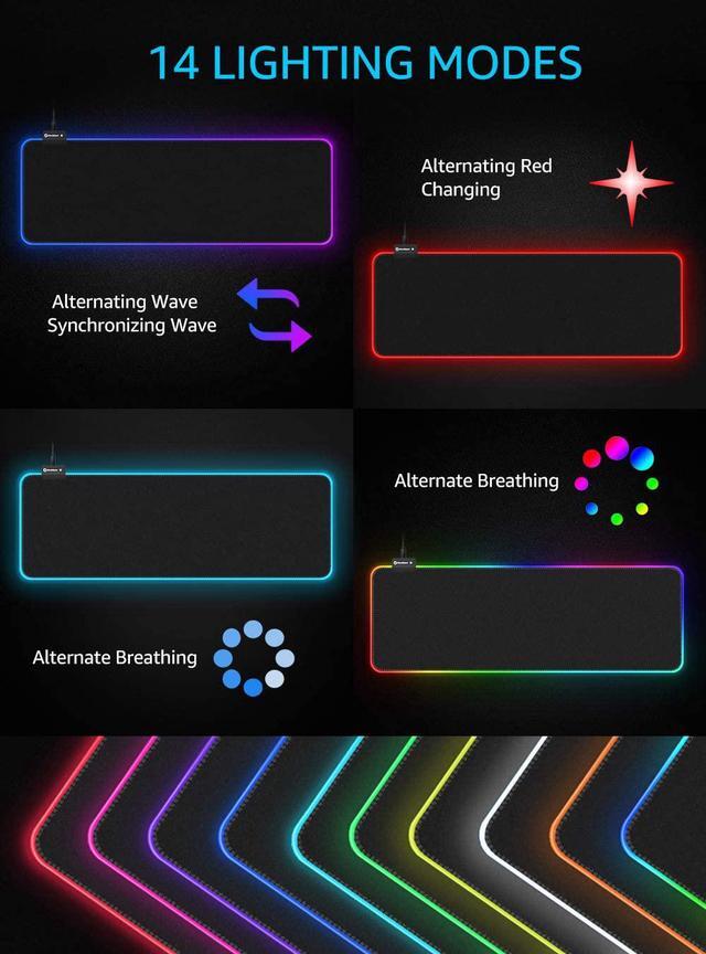 Alt view image 4 of 6 - RGB Gaming Mouse Pad, UtechSmart Large Extended Soft Led Mouse Pad with 14 Lighting Modes 2 Brightness Levels, Computer Keyboard Mousepads Mat 800 x 300mm / 31.5×11.8 inches