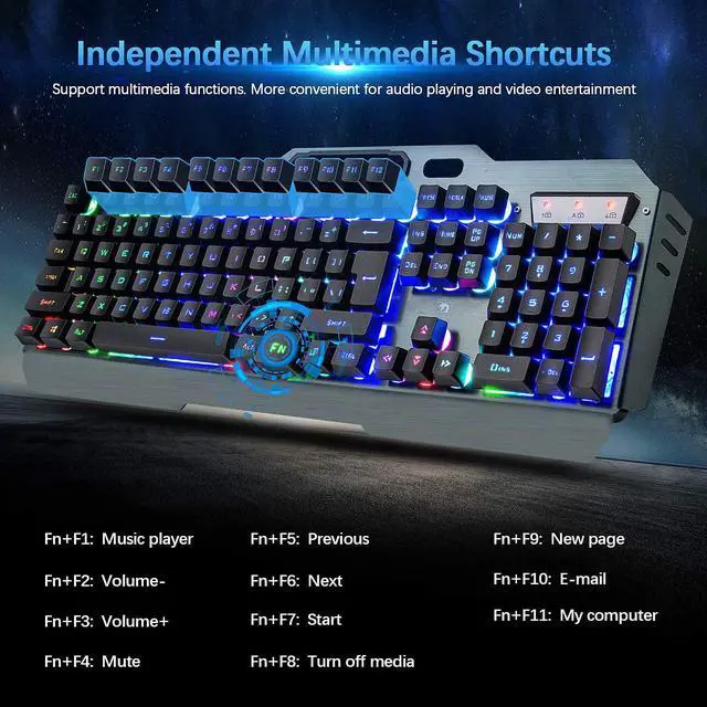 Alt view image 3 of 7 - Wireless Keyboard and Mouse,Rainbow LED Backlit Rechargeable Keyboard Mouse with 3800mAh Battery Metal Panel,Mechanical Feel Keyboard and 7 Color Gaming Mute Mouse for Windows Computer Gamers(Rainbow)