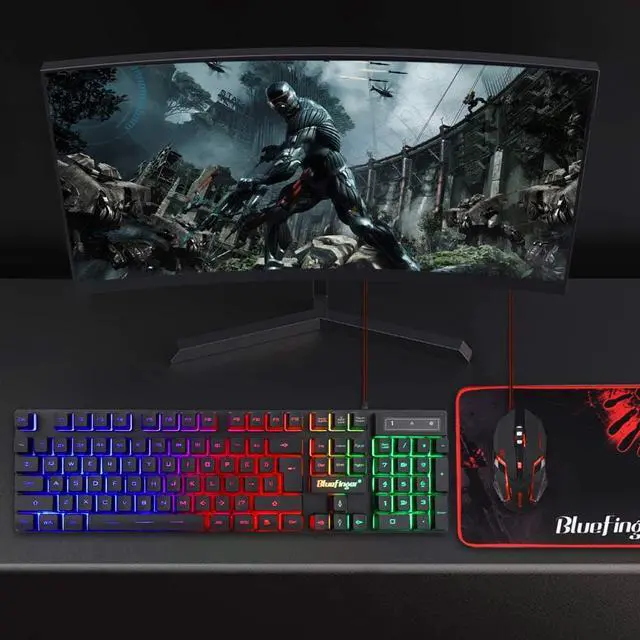 Alt view image 6 of 7 - RGB Gaming Keyboard and Backlit Mouse Combo,BlueFinger USB Wired Backlit Keyboard,LED Gaming Keyboard Mouse Set for Laptop PC Computer Game and Work