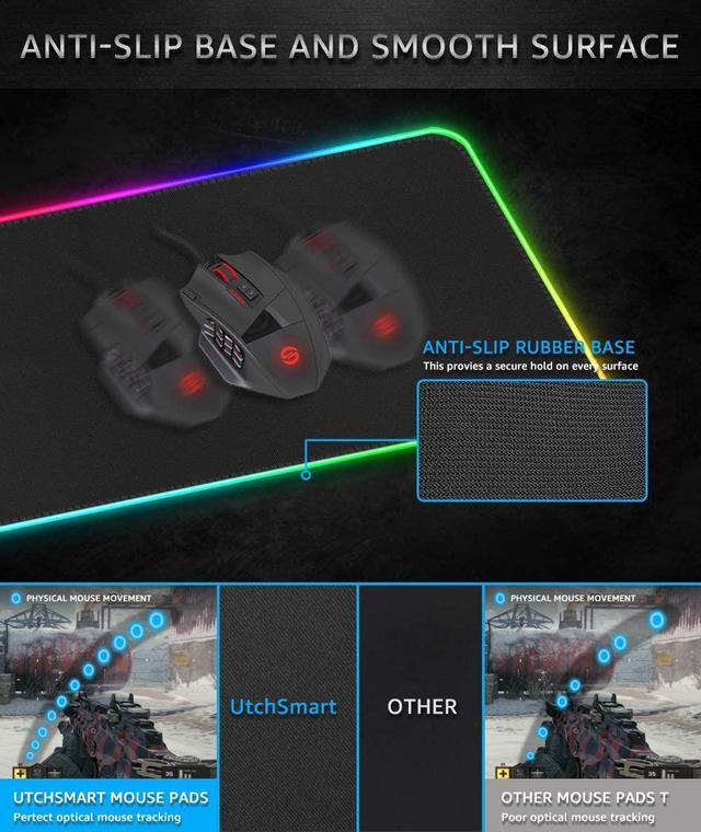 Alt view image 3 of 6 - RGB Gaming Mouse Pad, UtechSmart Large Extended Soft Led Mouse Pad with 14 Lighting Modes 2 Brightness Levels, Computer Keyboard Mousepads Mat 800 x 300mm / 31.5×11.8 inches