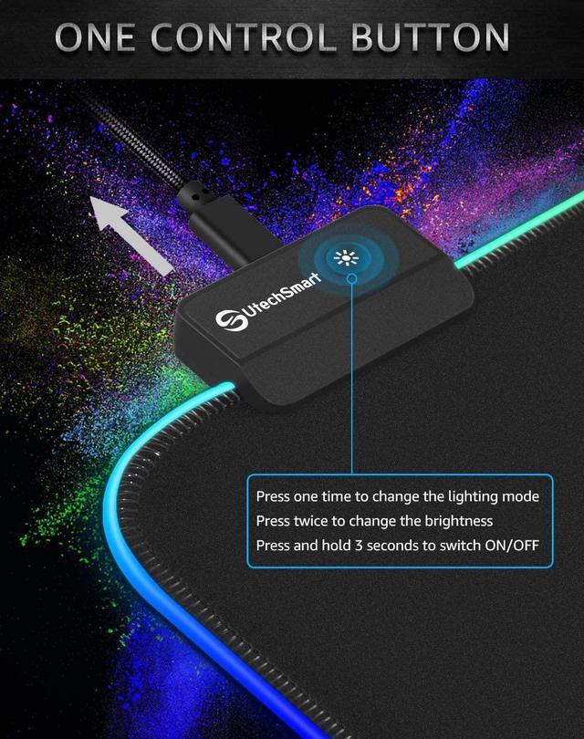 Alt view image 5 of 6 - RGB Gaming Mouse Pad, UtechSmart Large Extended Soft Led Mouse Pad with 14 Lighting Modes 2 Brightness Levels, Computer Keyboard Mousepads Mat 800 x 300mm / 31.5×11.8 inches