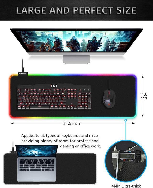 Alt view image 2 of 6 - RGB Gaming Mouse Pad, UtechSmart Large Extended Soft Led Mouse Pad with 14 Lighting Modes 2 Brightness Levels, Computer Keyboard Mousepads Mat 800 x 300mm / 31.5×11.8 inches