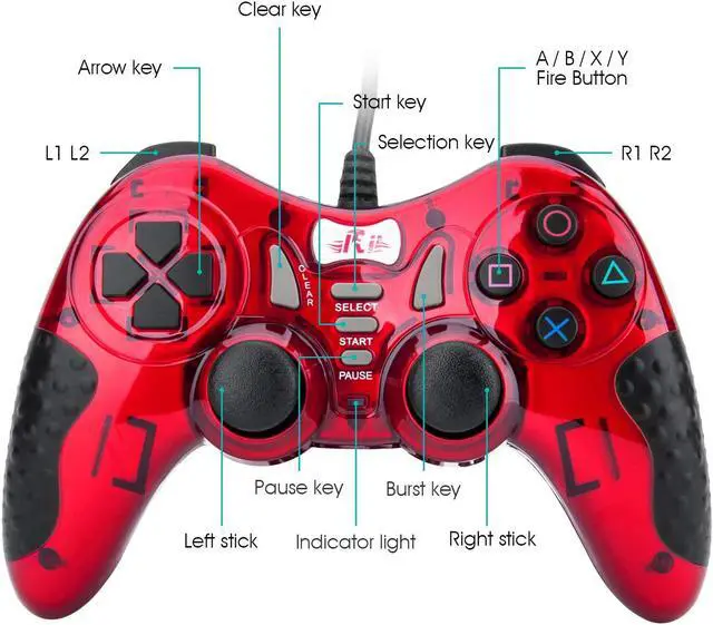 Alt view image 5 of 7 - Gaming Wired Gamepad Controller Rii GP500 for PC Windows 98 XP 7 8 10 Games Playstation 3 STEAM Gaming with Joystick Dual Vibration Asymmetric USB Joy pad Handler (TURB 12 FIRE Buttons 4 AXLS)