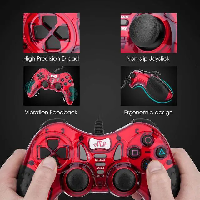 Alt view image 7 of 7 - Gaming Wired Gamepad Controller Rii GP500 for PC Windows 98 XP 7 8 10 Games Playstation 3 STEAM Gaming with Joystick Dual Vibration Asymmetric USB Joy pad Handler (TURB 12 FIRE Buttons 4 AXLS)