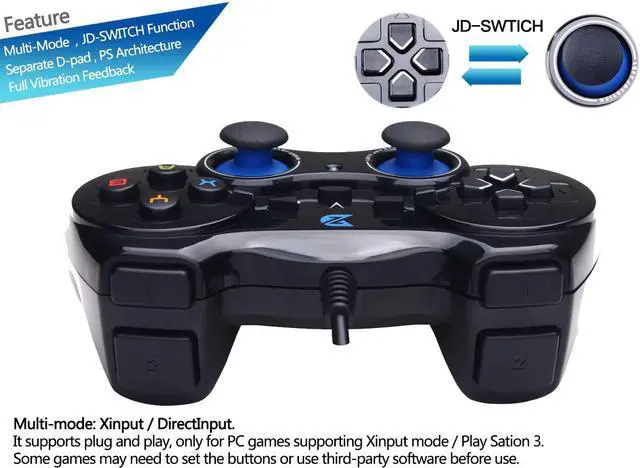 Alt view image 4 of 6 - USB Wired Gaming Controller Gamepad for PC/Laptop Computer(Windows XP/7/8/10) & PS3 & Android & Steam - [Black]
