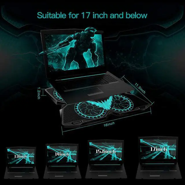 Alt view image 7 of 7 - Laptop Cooling Pad, Gaming Laptop Cooler Stand with 4 Silent Big Fans for Notebook, Stable Cooling Pad for Laptop, 2 USB Powered Fan Compatible up to 17”, Control Fan Speed for PC, 2020 New Version