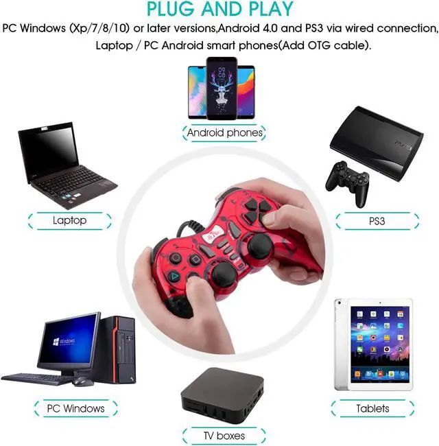 Alt view image 6 of 7 - Gaming Wired Gamepad Controller Rii GP500 for PC Windows 98 XP 7 8 10 Games Playstation 3 STEAM Gaming with Joystick Dual Vibration Asymmetric USB Joy pad Handler (TURB 12 FIRE Buttons 4 AXLS)