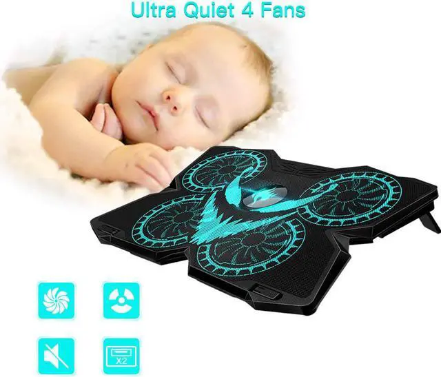 Alt view image 6 of 7 - Laptop Cooling Pad, Gaming Laptop Cooler Stand with 4 Silent Big Fans for Notebook, Stable Cooling Pad for Laptop, 2 USB Powered Fan Compatible up to 17”, Control Fan Speed for PC, 2020 New Version