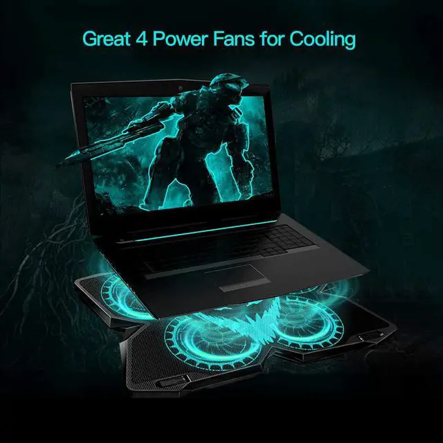 Alt view image 4 of 7 - Laptop Cooling Pad, Gaming Laptop Cooler Stand with 4 Silent Big Fans for Notebook, Stable Cooling Pad for Laptop, 2 USB Powered Fan Compatible up to 17”, Control Fan Speed for PC, 2020 New Version