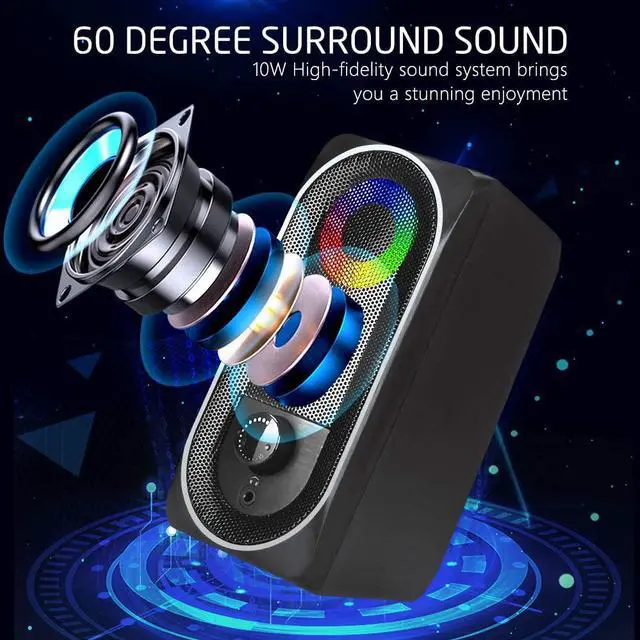 Alt view image 2 of 6 - Computer Speakers, 2.0 Stereo Volume Control with RGB Light USB Powered Gaming Speakers for PC/Laptops/Desktops/Phone/Ipad/Game Machine (5Wx2)