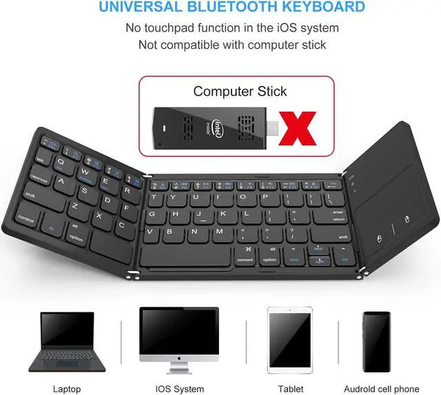 Alt view image 6 of 7 - Foldable Bluetooth Keyboard, Jelly Comb Dual Mode Bluetooth & USB Wired Rechargable Portable Mini BT Wireless Keyboard with Touchpad Mouse for Android, Windows, PC, Tablet-Black