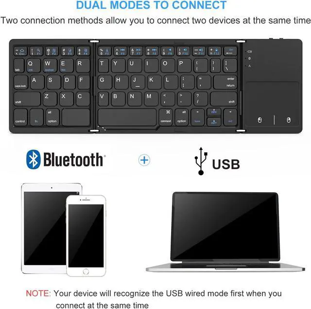 Alt view image 3 of 7 - Foldable Bluetooth Keyboard, Jelly Comb Dual Mode Bluetooth & USB Wired Rechargable Portable Mini BT Wireless Keyboard with Touchpad Mouse for Android, Windows, PC, Tablet-Black