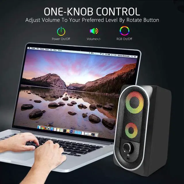 Alt view image 3 of 6 - Computer Speakers, 2.0 Stereo Volume Control with RGB Light USB Powered Gaming Speakers for PC/Laptops/Desktops/Phone/Ipad/Game Machine (5Wx2)