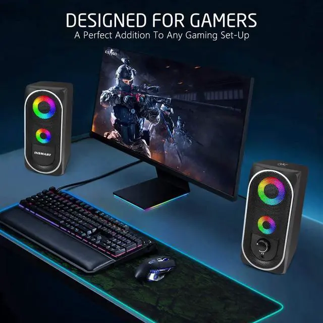 Alt view image 4 of 6 - Computer Speakers, 2.0 Stereo Volume Control with RGB Light USB Powered Gaming Speakers for PC/Laptops/Desktops/Phone/Ipad/Game Machine (5Wx2)