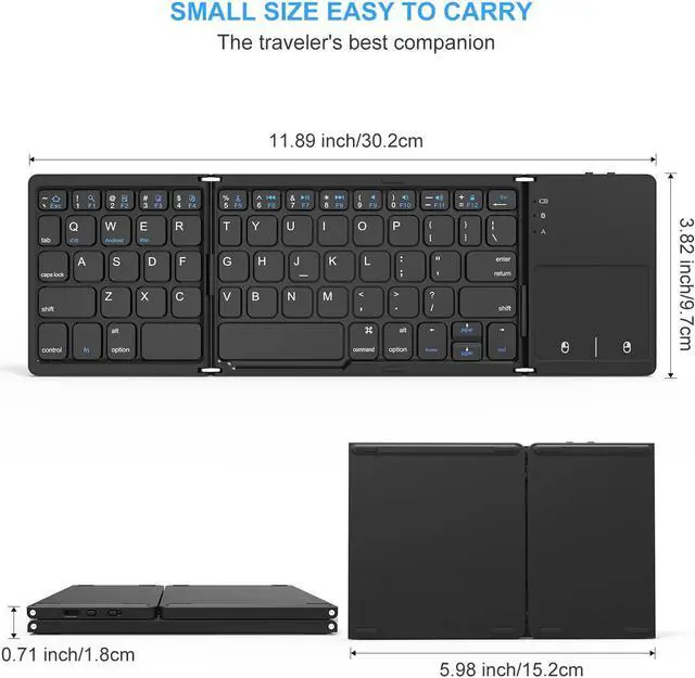 Alt view image 2 of 7 - Foldable Bluetooth Keyboard, Jelly Comb Dual Mode Bluetooth & USB Wired Rechargable Portable Mini BT Wireless Keyboard with Touchpad Mouse for Android, Windows, PC, Tablet-Black