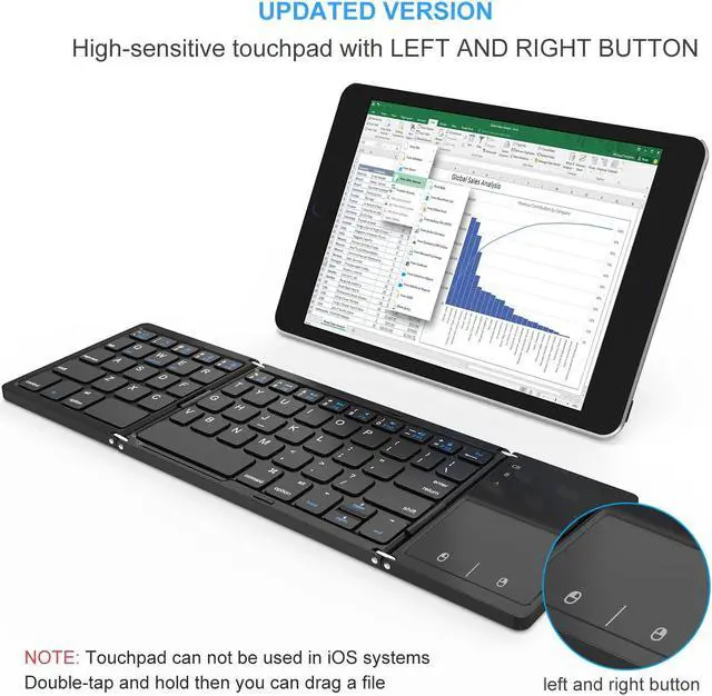 Alt view image 4 of 7 - Foldable Bluetooth Keyboard, Jelly Comb Dual Mode Bluetooth & USB Wired Rechargable Portable Mini BT Wireless Keyboard with Touchpad Mouse for Android, Windows, PC, Tablet-Black