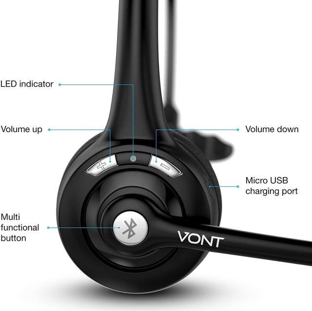 Alt view image 2 of 5 - Bluetooth Headset with Microphone, Wireless Headset, Bluetooth Headphones with Mic, Portable Phone Headset, Headsets Suitable for VOIP, Skype, Call Centers, Offices, Truckers/Truck Drivers – Vont