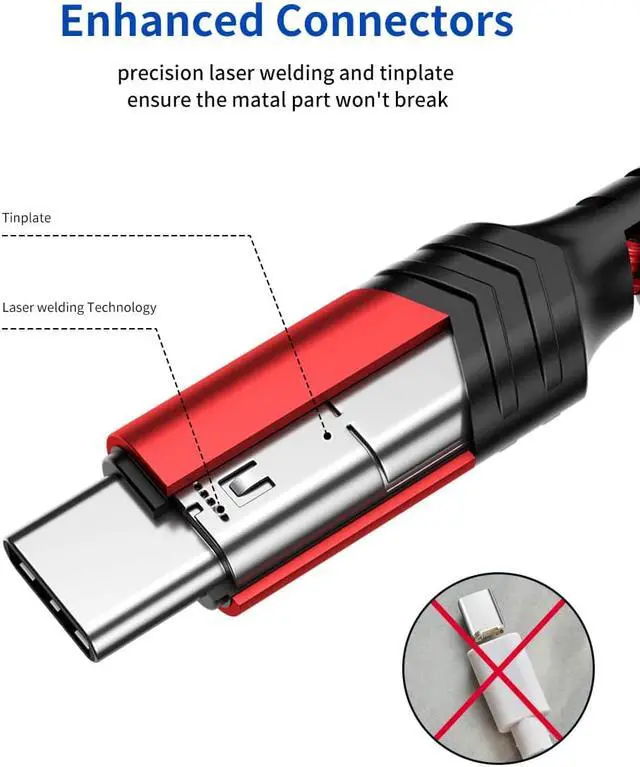 Alt view image 7 of 7 - USB Type C Cable 3A Fast Charging, (2-Pack 6.6ft+6.6ft) USB-A to USB-C Charge Braided Cord Compatible with Galaxy S10 S10E S9 S8 S20 Plus,Note 10 9 8 and Other USB C Charger(Red)