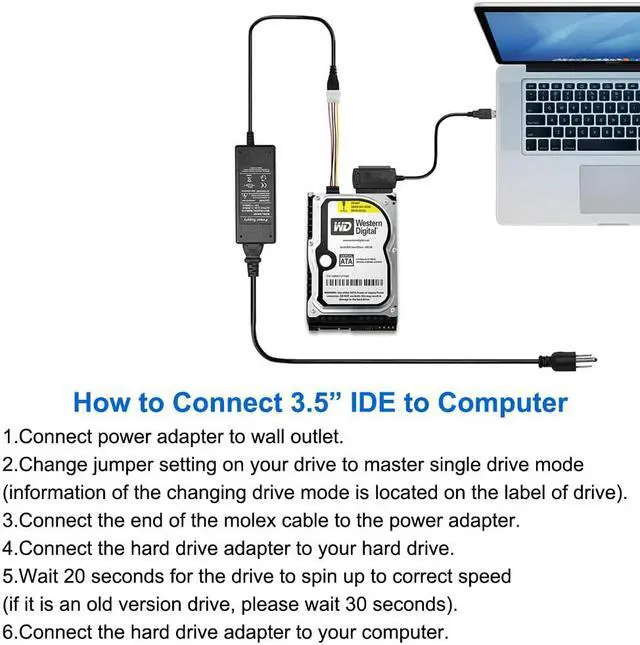 Alt view image 3 of 7 - SATA PATA IDE Hard Drive to USB Adapter Converter Cable for Disk HDD SSD 2.5" 3.5" with AC Power Supply, Internal to External Laptop PC Mac File Data Transfer Reader Kit, Recovery Conversion Cord
