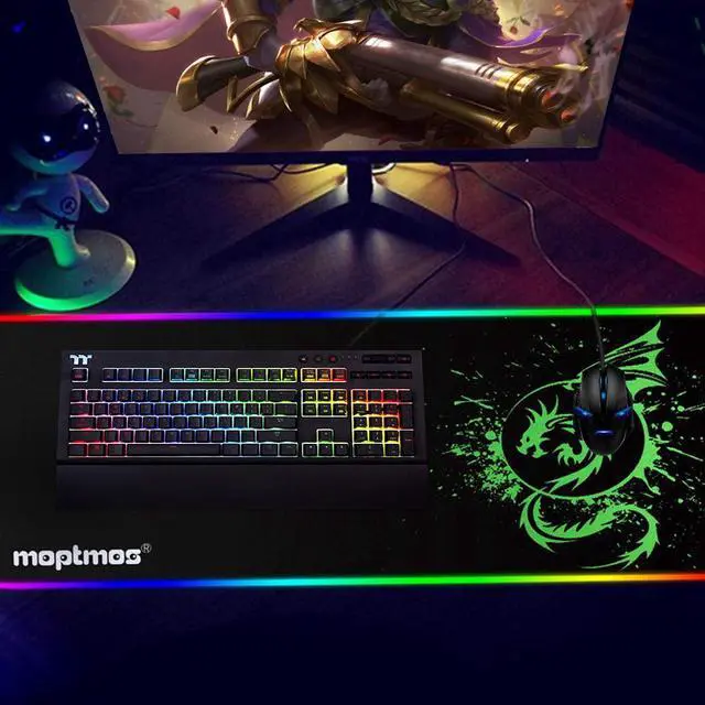 Alt view image 6 of 7 - RGB Gaming Mouse Pad, Soft Extra Large LED Mouse Pad with 15 Lighting Modes,Anime Dragon Mouse Pad Mat,Smooth Surface Waterproof Gamer Mouse Pad for Computer 31.5 X 12 Inch (Green)