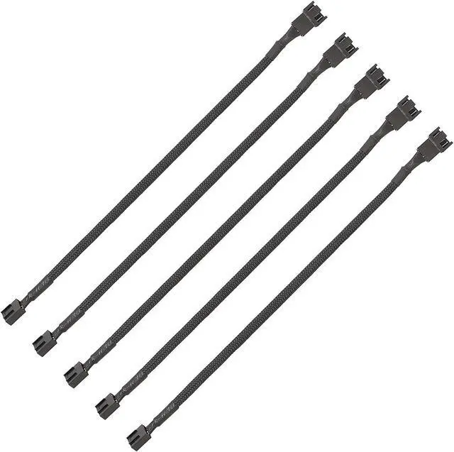 Main image of Fan Extension Cable - 10.5 inch PC Fan Extension Cable Compatible with ATX Case 3 Pin & 4 Pin Cooling Fans. Durable, Black Nylon Braided Case Fan Extension Cable (5 Pack)