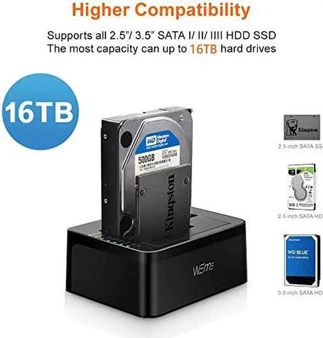 Alt view image 2 of 7 - USB C 3.0 to SATA External Hard Drive Dock Docking Station, SSD HDD Disk Duplicator Cloner for Dual Bay 2.5 3.5 Inch SATA I II III, Support UASP and Auto Sleep and 2X 12TB, Black