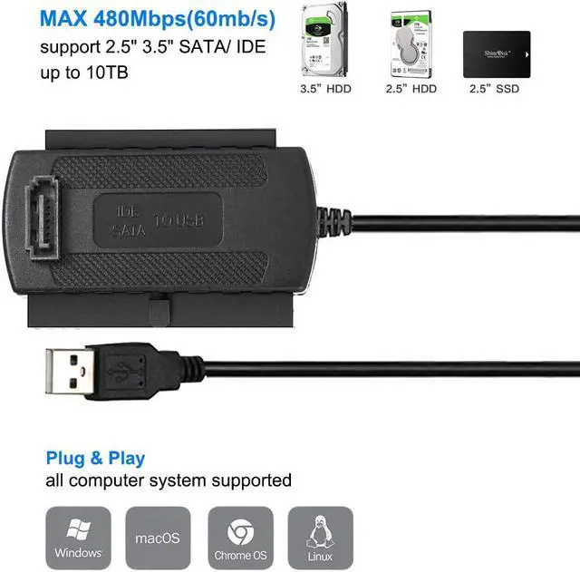 Alt view image 7 of 7 - SATA PATA IDE Hard Drive to USB Adapter Converter Cable for Disk HDD SSD 2.5" 3.5" with AC Power Supply, Internal to External Laptop PC Mac File Data Transfer Reader Kit, Recovery Conversion Cord