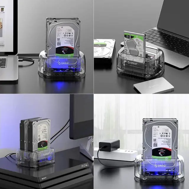 Alt view image 2 of 7 - USB 3.0 to SATA I/II/III Dual Bay External Hard Drive Docking Station Transparent Hard Drive Enclosure for 2.5 or 3.5 in HDD SSD with Offline Clone/Duplicator Function [ 24TB Support ]
