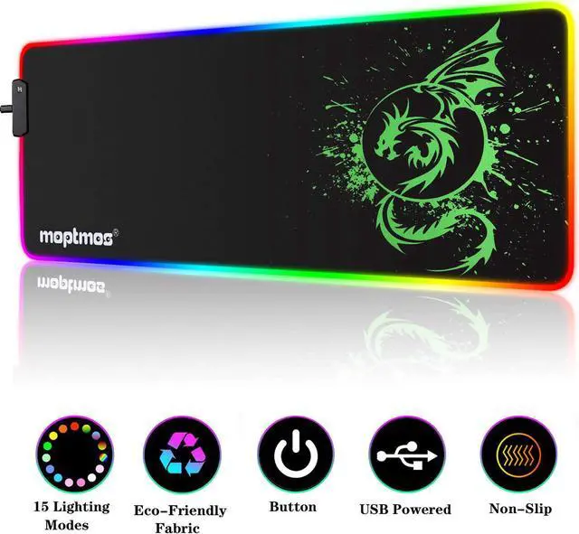Main image of RGB Gaming Mouse Pad, Soft Extra Large LED Mouse Pad with 15 Lighting Modes,Anime Dragon Mouse Pad Mat,Smooth Surface Waterproof Gamer Mouse Pad for Computer 31.5 X 12 Inch (Green)