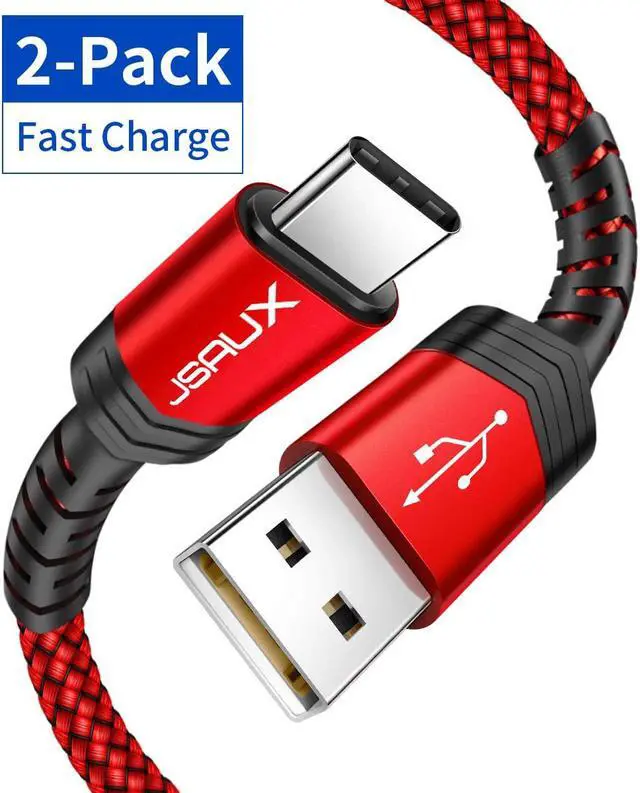 Main image of USB Type C Cable 3A Fast Charging, (2-Pack 6.6ft+6.6ft) USB-A to USB-C Charge Braided Cord Compatible with Galaxy S10 S10E S9 S8 S20 Plus,Note 10 9 8 and Other USB C Charger(Red)