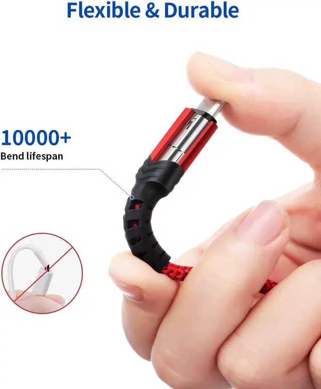 Alt view image 3 of 7 - USB Type C Cable 3A Fast Charging, (2-Pack 6.6ft+6.6ft) USB-A to USB-C Charge Braided Cord Compatible with Galaxy S10 S10E S9 S8 S20 Plus,Note 10 9 8 and Other USB C Charger(Red)