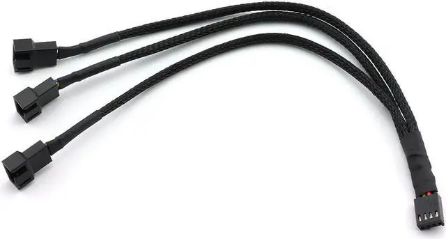Main image of 4Pin 1 to 3 Ways PWM Fan Splitter Cable Black Sleeved Fan Power Extension Cable 4Pin Female to 3X 4Pin Male 27cm/10.5 inches