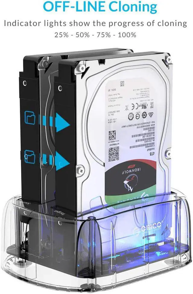 Alt view image 3 of 7 - USB 3.0 to SATA I/II/III Dual Bay External Hard Drive Docking Station Transparent Hard Drive Enclosure for 2.5 or 3.5 in HDD SSD with Offline Clone/Duplicator Function [ 24TB Support ]