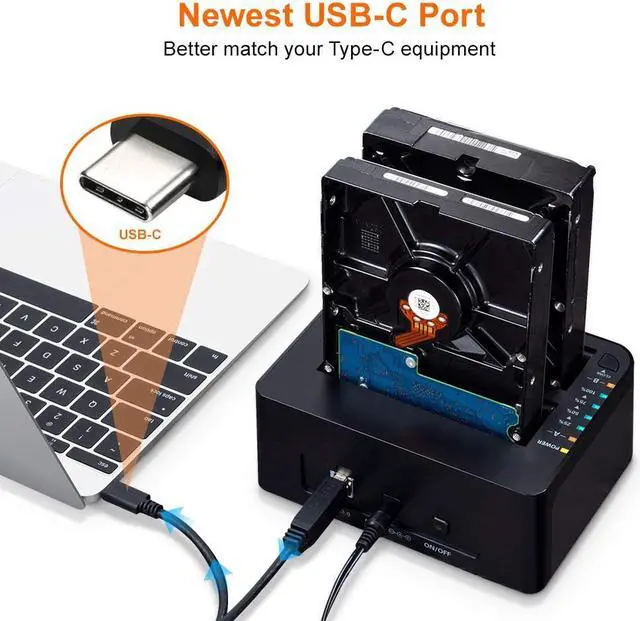 Alt view image 3 of 7 - USB C 3.0 to SATA External Hard Drive Dock Docking Station, SSD HDD Disk Duplicator Cloner for Dual Bay 2.5 3.5 Inch SATA I II III, Support UASP and Auto Sleep and 2X 12TB, Black