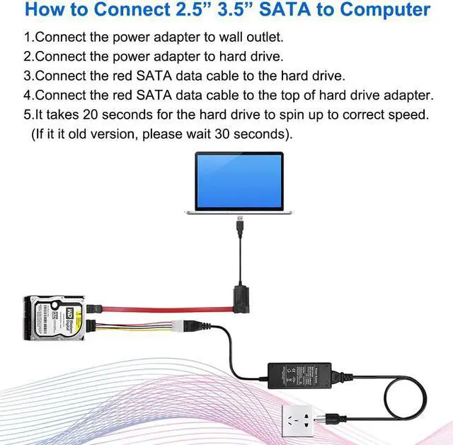 Alt view image 4 of 7 - SATA PATA IDE Hard Drive to USB Adapter Converter Cable for Disk HDD SSD 2.5" 3.5" with AC Power Supply, Internal to External Laptop PC Mac File Data Transfer Reader Kit, Recovery Conversion Cord