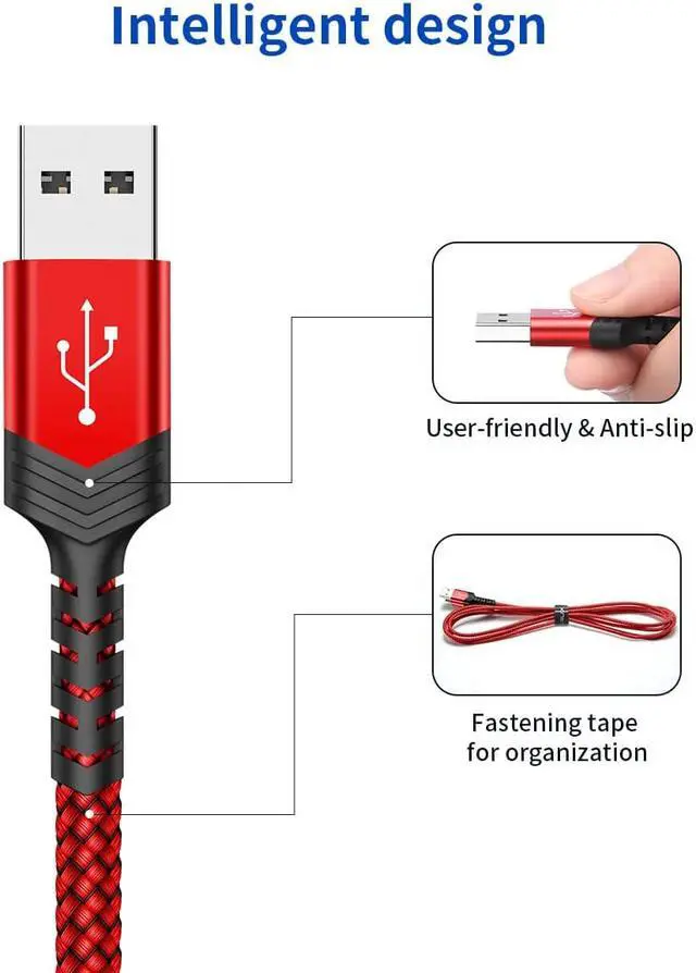 Alt view image 5 of 7 - USB Type C Cable 3A Fast Charging, (2-Pack 6.6ft+6.6ft) USB-A to USB-C Charge Braided Cord Compatible with Galaxy S10 S10E S9 S8 S20 Plus,Note 10 9 8 and Other USB C Charger(Red)