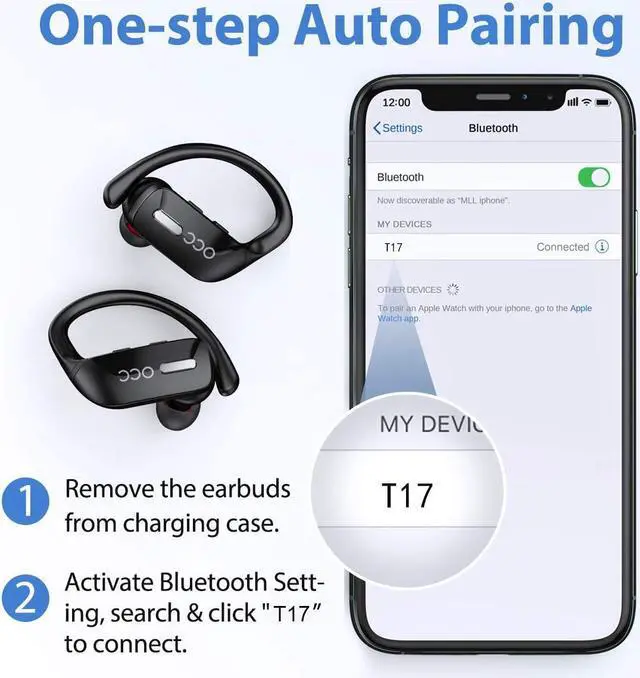 Alt view image 2 of 6 - Bluetooth Headphones-True Wireless Earbuds 48Hrs Playtime Earphones TWS Deep Bass Loud Voice Call Over Ear Waterproof with Microphone Smart LED Display for Sports Running Gaming Workout-Black