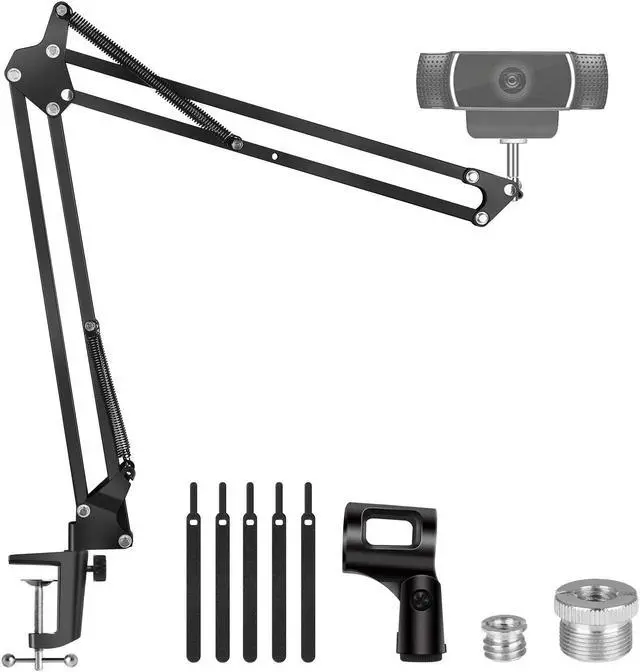 Main image of Webcam Stand, Suspension Boom Scissor Arm Stand for Logitech Webcam BRIO C920 C920S C922 C922x C925e C930 C930e, 1/4"-3/8" and 3/8"-5/8" Screw for Blue Yeti Snowball Yeti Nano and Other Mics