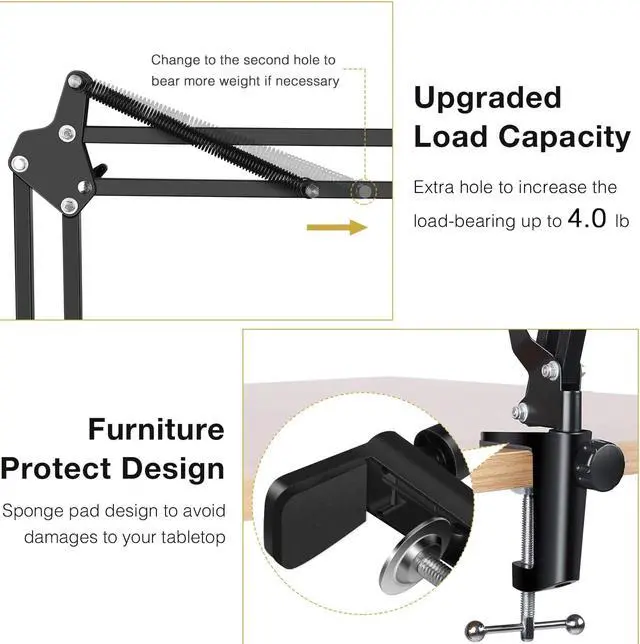 Alt view image 5 of 7 - Webcam Stand, Suspension Boom Scissor Arm Stand for Logitech Webcam BRIO C920 C920S C922 C922x C925e C930 C930e, 1/4"-3/8" and 3/8"-5/8" Screw for Blue Yeti Snowball Yeti Nano and Other Mics