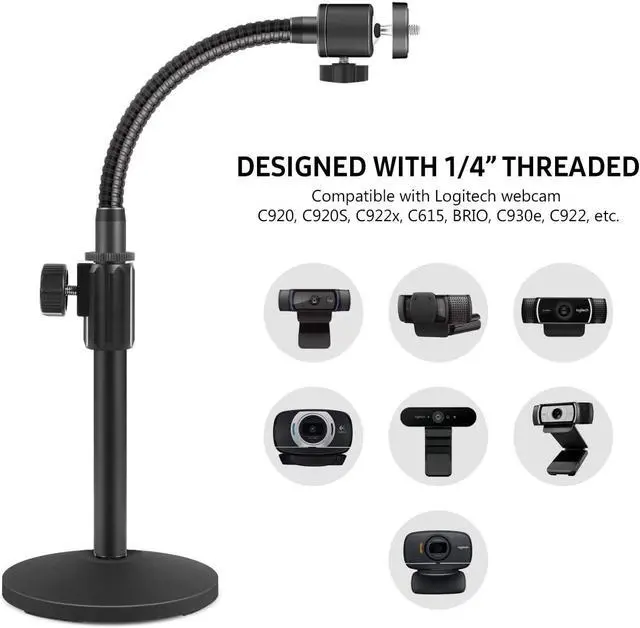 Alt view image 3 of 7 - Webcam Stand, Upgraded Flexible Desktop Stand Gooseneck Stands Holder for Logitech Webcam C922 C930e C920S C920 C615 C960 and BRIO and Other Devices with 1/4" Thread