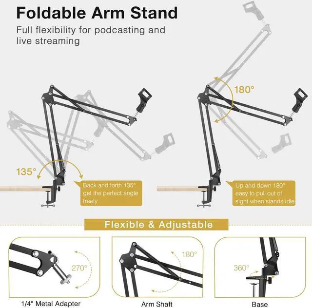 Alt view image 4 of 7 - Webcam Stand, Suspension Boom Scissor Arm Stand for Logitech Webcam BRIO C920 C920S C922 C922x C925e C930 C930e, 1/4"-3/8" and 3/8"-5/8" Screw for Blue Yeti Snowball Yeti Nano and Other Mics
