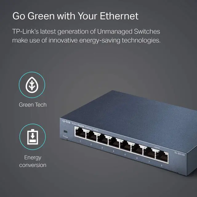 Alt view image 3 of 6 - 8 Port Gigabit Ethernet Network Switch - Ethernet Splitter | Plug & Play | Fanless | Sturdy Metal w/ Shielded Ports | Traffic Optimization | Unmanaged | Lifetime Protection