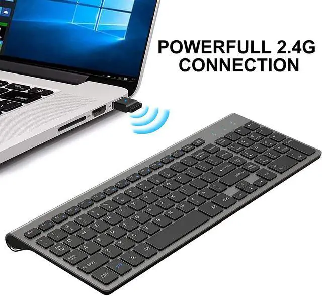Alt view image 6 of 6 - Wireless Keyboard,2.4G Slim and Compact Wireless Keyboard for Computer,Laptop,Windows,PC,Desktop,Smart TV-Black and Grey