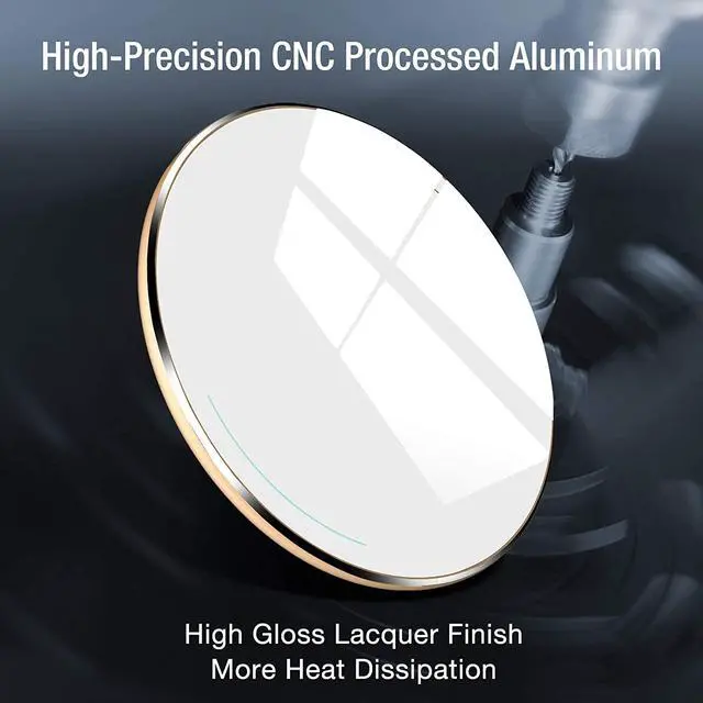 Alt view image 3 of 7 - Wireless Charger Ultra Thin Aviation Aluminum CNC Unibody Fast Charging Pad Gold (NO AC Adapter)