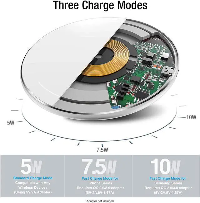 Alt view image 4 of 6 - Wireless Charger Ultra Thin Aviation Aluminum CNC Unibody Fast Charging Pad Silver (NO AC Adapter)
