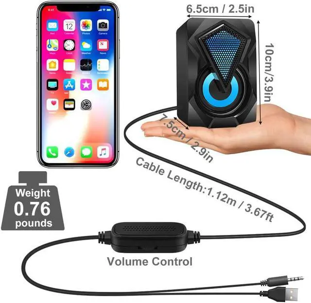 Alt view image 6 of 7 - Computer Speakers X2 Wired PC Speaker 2.0 USB Gaming Powered Stereo Mini Multimedia Volume Control with RGB Lights 3.5mm Aux Input for Phone Tablets Desktop Laptop
