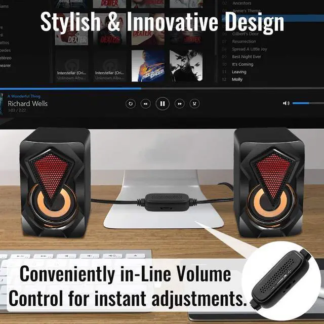 Alt view image 5 of 7 - Computer Speakers X2 Wired PC Speaker 2.0 USB Gaming Powered Stereo Mini Multimedia Volume Control with RGB Lights 3.5mm Aux Input for Phone Tablets Desktop Laptop