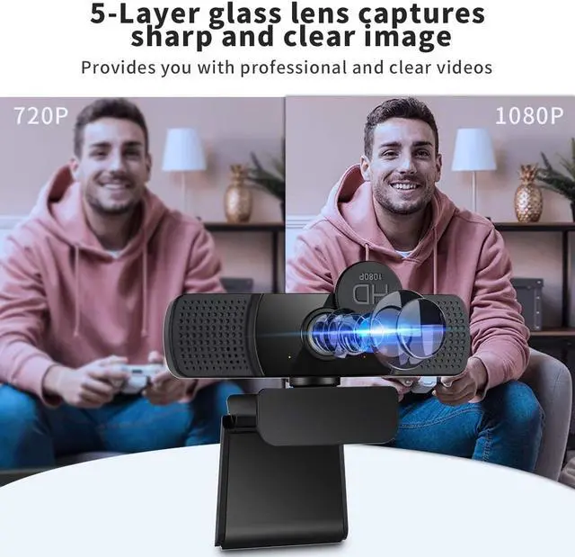 Alt view image 5 of 7 - Webcam,Webcam with Microphone,USB PC Computer Webcam with Privacy Cover and Tripod,Laptop Desktop Full HD Camera Video Webcam,Pro Streaming Webcam for Recording,Calling,Conferencing,Gaming