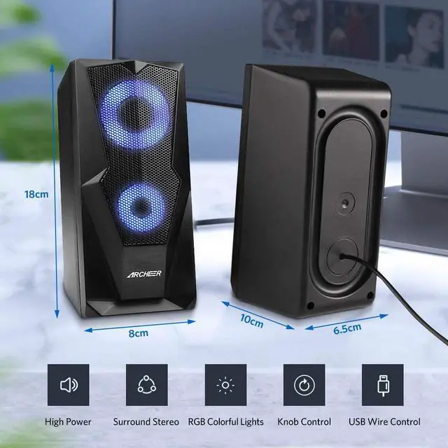 Alt view image 4 of 7 - Computer Speakers 10W RGB Gaming PC Speaker with Enhanced Stereo Colorful LED Light, Dual-Channel Multimedia USB Powered Gaming Speakers for PC Desktop Laptop Tablet Smartphones.
