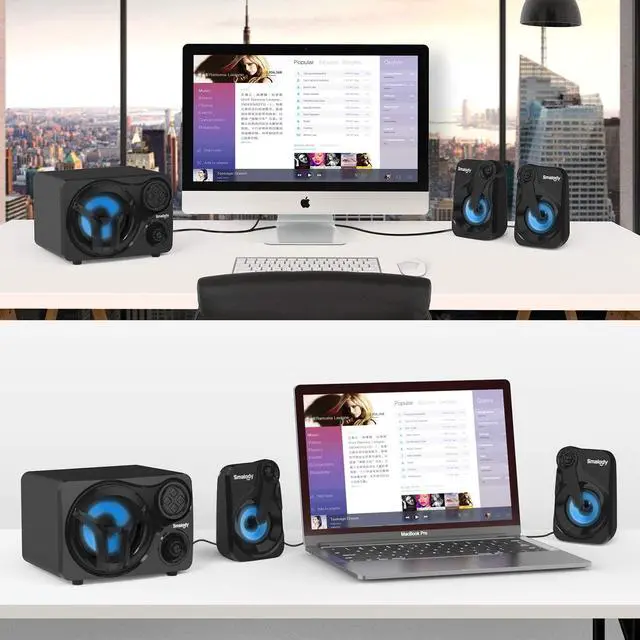 Alt view image 7 of 7 - Computer Speakers with Subwoofer, 2.1 Powered Sound System, Cool Colorful LED, Multimedia Speaker with Bluetooth/Line-in/FM/USB&TF Slot, Compatible with Gaming PC, Desktop, Laptop (2.1ch)